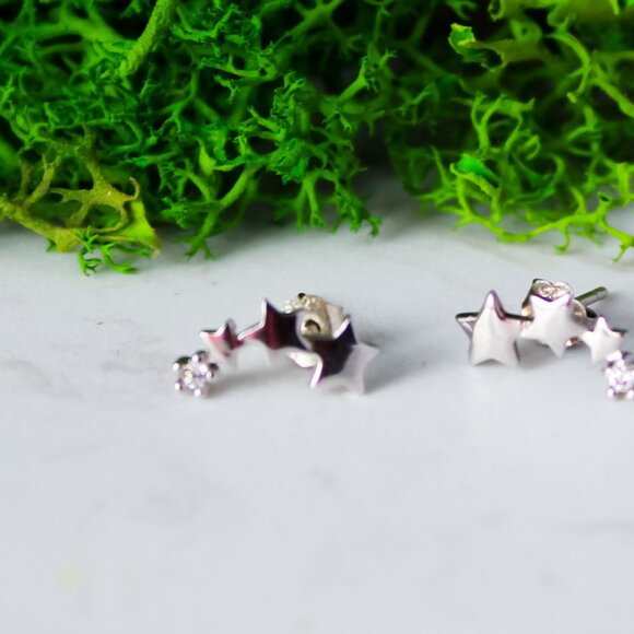 925 silver studs stars cubic zirconia new - Picture 3 of 4